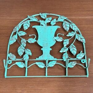 Teal Rustic Decorative Vintage Style Entryway Storage Hook w/Leafy Design
